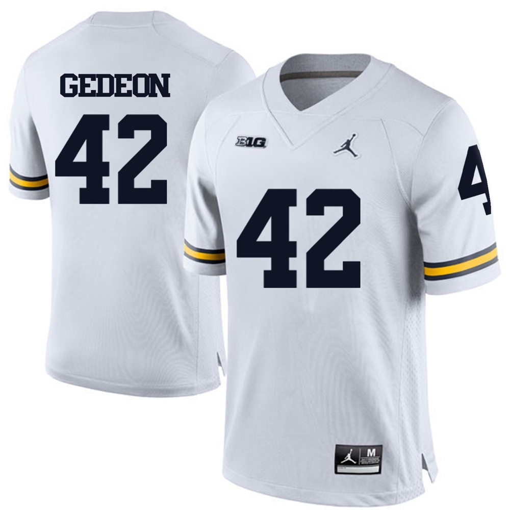 Michigan Wolverines Men's NCAA Ben Gedeon #42 White College Football Jersey IHO5049ZW